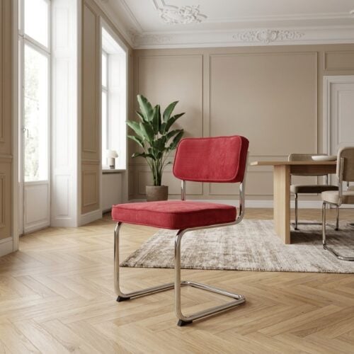 Rupert Spisebordsstol i Rød Fløjl med Krom Stel fra Unique Furniture | B50xH84xD53cm - Billede 1