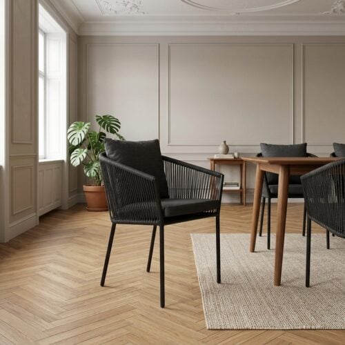 Salerno Spisebordsstol Sort Aluminium Fra House Nordic | Inklusiv hynde - 62x59x78 cm - Billede 1