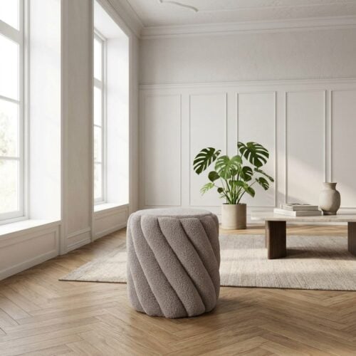 Sana Puf i Grå Teddystof fra House Nordic | Ø38xH40cm - Billede 1