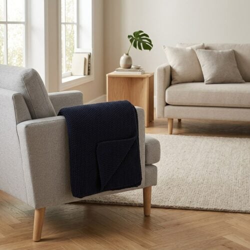 Santos Plaid i Mørkeblå Fra House Nordic | Genanvendt Bomuld - 130x170 cm - Billede 1