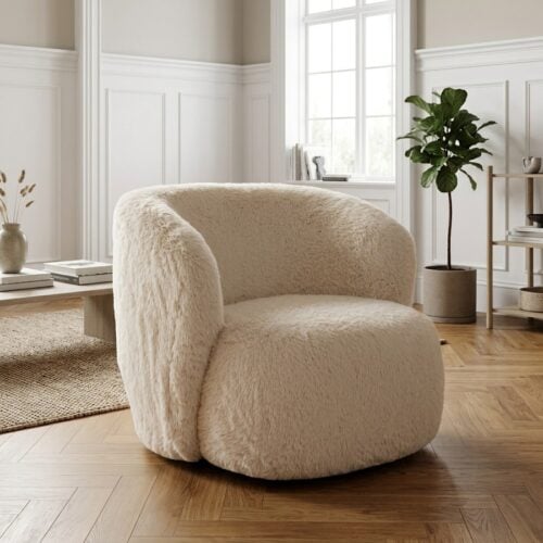 Setubal Loungestol i Off-White Imiteret Pels Fra House Nordic | Polyester - Billede 1