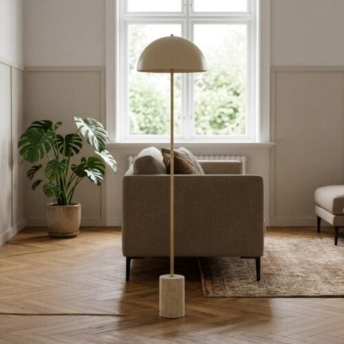 Sheffield Gulvlampe i Beige Marmor og St&aring;l fra House Nordic | &Oslash;40xH155cm - Billede 1