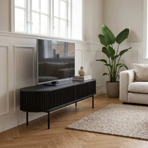 Siena TV Bænk i Sort Egetræ og Ben i Sort Metal fra Unique Furniture | 45x160x48cm - Billede 1