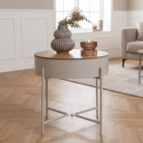 Sisco hjørnebord i grå / beige stål fra House Nordic | H40 Ø40 cm - Billede 1