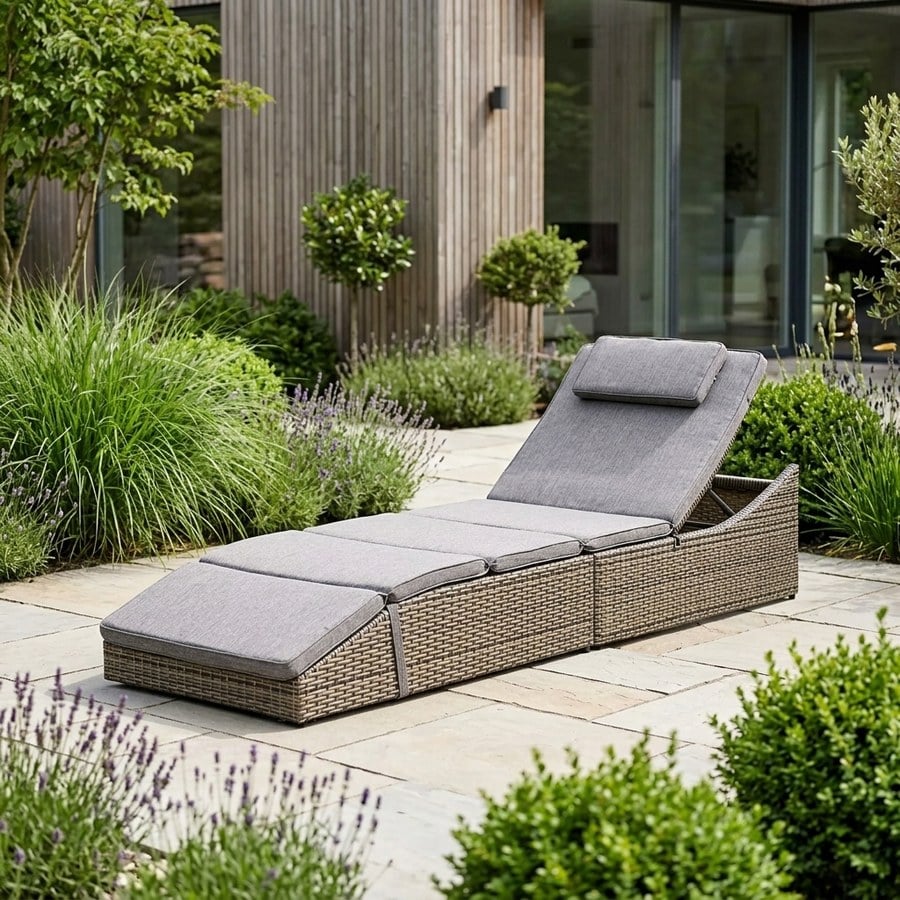 Split Solseng i Kubu grå Polyrattan Inklusiv Grå Polyester Hynde Fra House Nordic | 60x200x35/80 cm - Billede 1