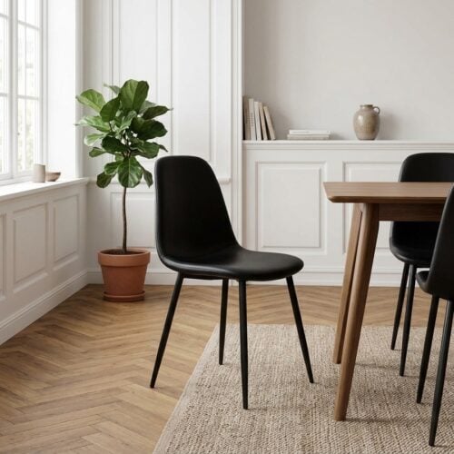Stockholm Spisebordsstole i Sort PU læder med sorte stål ben fra House Nordic - Billede 1