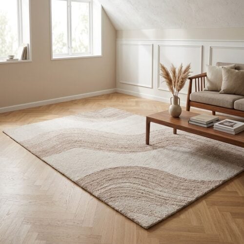 Surat Tæppe Lysebrun/Råhvid Fra House Nordic | Håndtuftet Uld - 160x230 cm - Billede 1