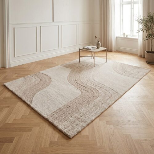 Surat Tæppe Lysebrun/Råhvid Fra House Nordic | Håndtuftet Uld - 200x300 cm - Billede 1