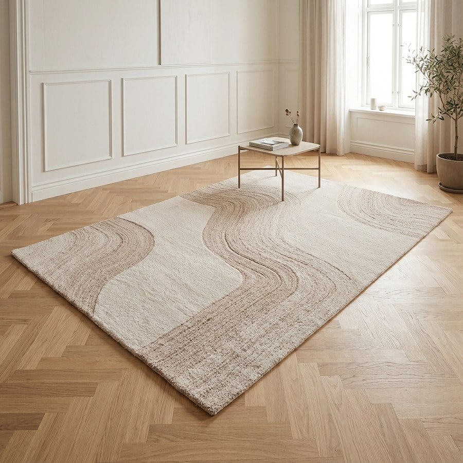 Surat Tæppe Lysebrun/Råhvid Fra House Nordic | Håndtuftet Uld - 200x300 cm - Billede 1