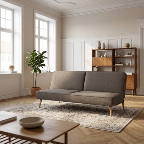 Swan Sovesofa i Brun Polyester med Natur Ben fra House Nordic | L186xB113xH83 cm - Billede 1