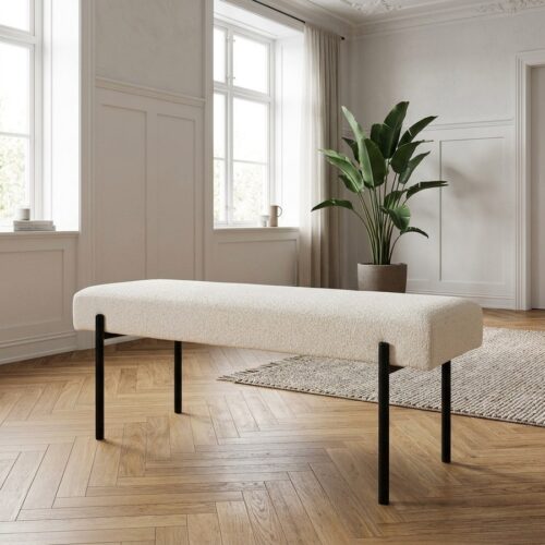 Swindon bænk i hvidt bourclé med sorte ben fra House Nordic | 100x36x42,5 cm - Billede 1