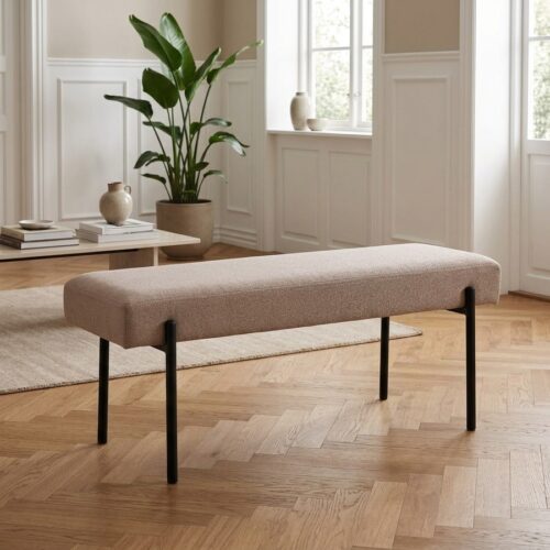 Swindon bænk i stone med sorte ben fra House Nordic | 100x36x42,5 cm - Billede 1