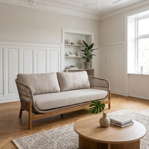 Terracina Loungesofa med Ben i Akacietræ inkl. Beige Hynder fra House Nordic - Billede 1