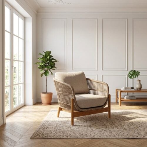 Terracina Loungestol med Ben i Akacietræ inkl. Beige Hynder fra House Nordic | L78,5xB86xH72cm - Billede 1
