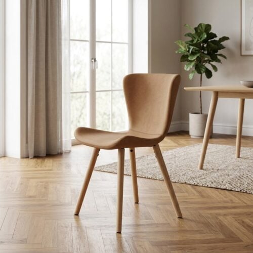 Teslin Spisebordsstol i Tan Stof og Ben i Natur Egetræ fra Unique Furniture | 48,5x54,5x82cm - Billede 1