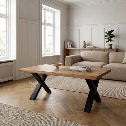 Toulon Sofabord i 100% Massiv Egetræ i Naturolie med sorte stål ben fra House Nordic | H50 x70 x120 - Billede 1