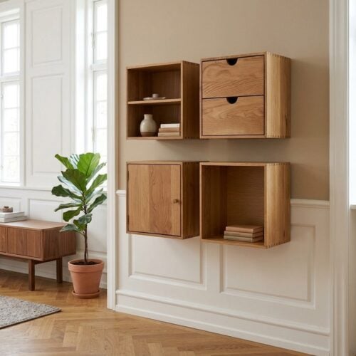 Townsville Fingertappet Væghylde sæt af 4 i 100% Massiv Egetræ fra House Nordic | 4 x D18xB30xH30cm - Billede 1