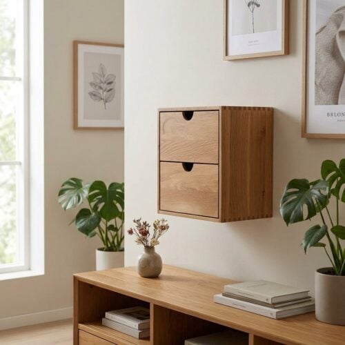 Townsville Fingertappet Væghylde/Sengebord med skuffer i 100% Massiv Egetræ fra House Nordic | B18xL30xH30cm - Billede 1