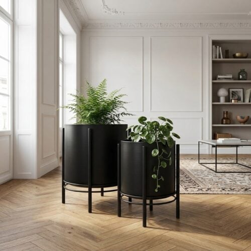 Urtepotte Sæt i Stål Sort fra House Nordic | 2 Stk. (Ø19x28cm & Ø25x29cm) - Billede 1