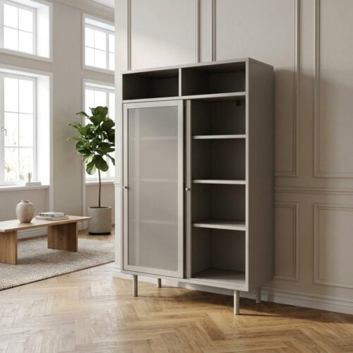 Veep Skab i Greige Metal fra Unique Furniture | B90xH140xD40cm - Billede 1