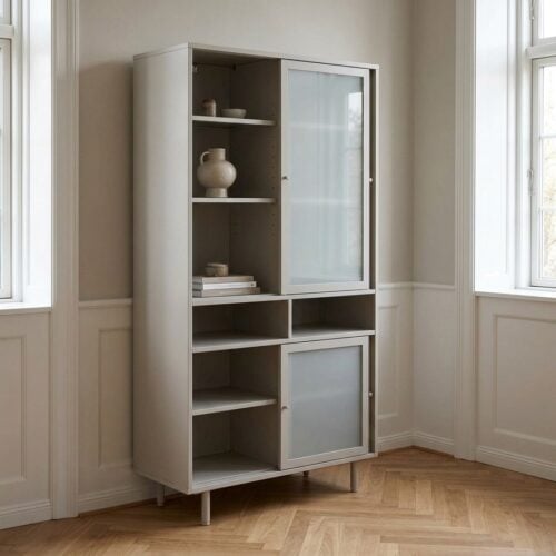 Veep Vitrineskab i Greige Metal fra Unique Furniture | B90xH180xD40cm - Billede 1