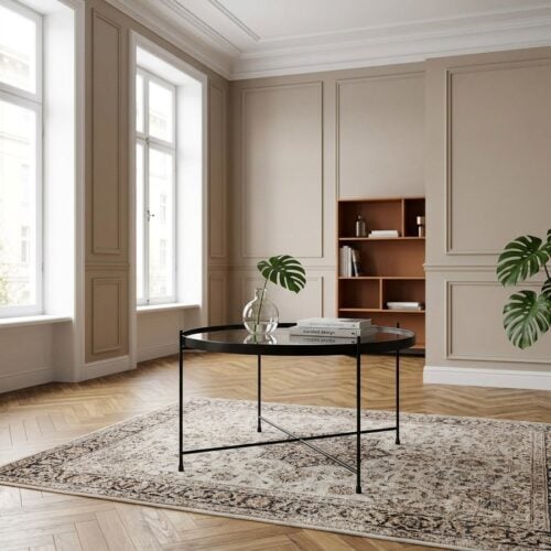 Venezia Sofabord Hj&oslash;rnebord i Sort St&aring;l med Glas fra House Nordic | &Oslash;70xH40cm - Billede 1