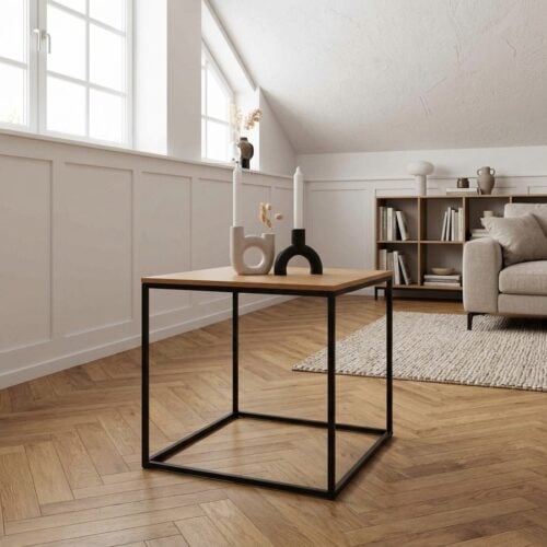 Vita hjørnebord i sort stål med egetræslook spånplade fra House Nordic | H45 x45 x45 cm - Billede 1
