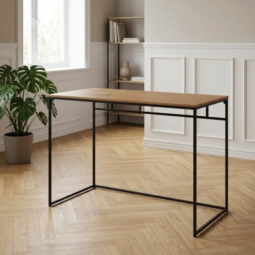 Vita skrivebord i sort stål med egetræslook spånplade fra House Nordic | 100 x45 x75 cm - Billede 1
