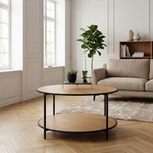 Vita Sofabord med egetræslook bordplade & sort stål stel fra House Nordic | H45 Ø80 - Billede 1