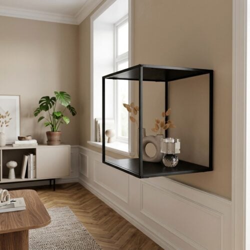 Vita væghylde i sort med sort stel fra House Nordic | 36x36x36 cm - Billede 1