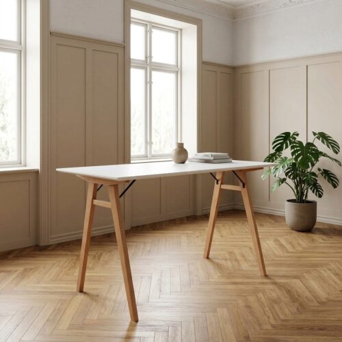 Vojens skrivebord i Massiv Gummitræ & Hvid bordplade fra House Nordic | H75 x120 x60 cm - Billede 1