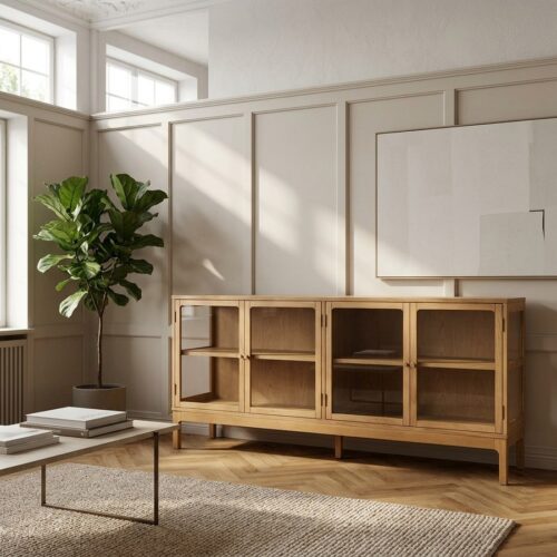 Zamora Skænk i Natur Egetræ med 4 Glaslåger & 1 Hylde fra House Nordic | D40xB180xH80 cm - Billede 1