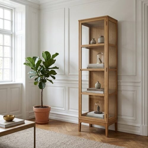 Zamora Vitrineskab i Natur Egetræ med 1 Glaslåge fra House Nordic | D40xB47xH180 cm - Billede 1