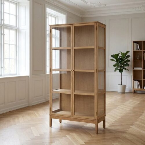 Zamora Vitrineskab i Natur Egetræ med 2 Glaslåger & 3 Hylder fra House Nordic | D40xB90xH180 cm - Billede 1