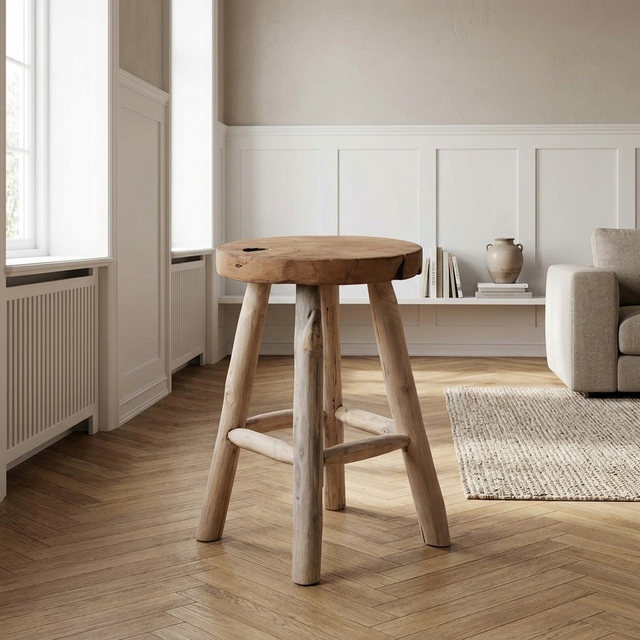 ai-miljoe-2-badia-taburet-i-massiv-teaktr-med-4-ben-fra-house-nordic-30x45-cm-163038 Badia Taburet i massiv teaktræ med 4 ben fra House Nordic | Ø30x45 cm - Billede 2