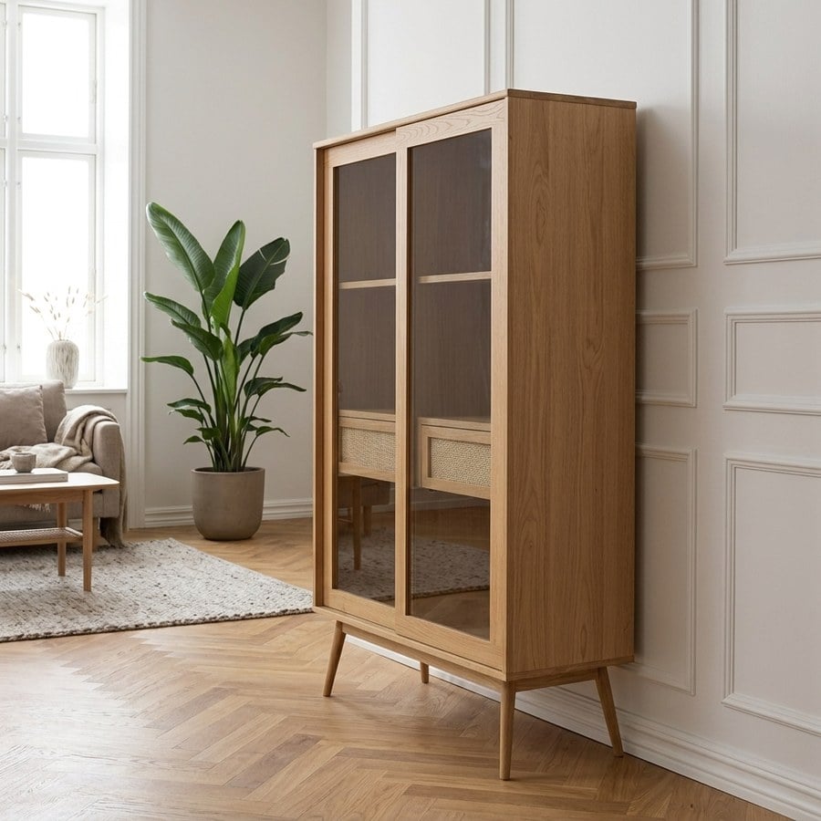 ai-miljoe-2-barrali-vitrineskab-i-natur-egetr-med-glasl-ger-fra-unique-furniture-40x110x160cm-236482 Barrali Vitrineskab i Natur Egetræ med Glaslåger fra Unique Furniture | 40x110x160cm - Billede 2