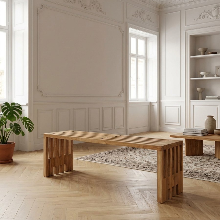 Benidorm Bænk i Genbrugsteaktræ fra House Nordic | L140xB35xH48cm - Billede 2