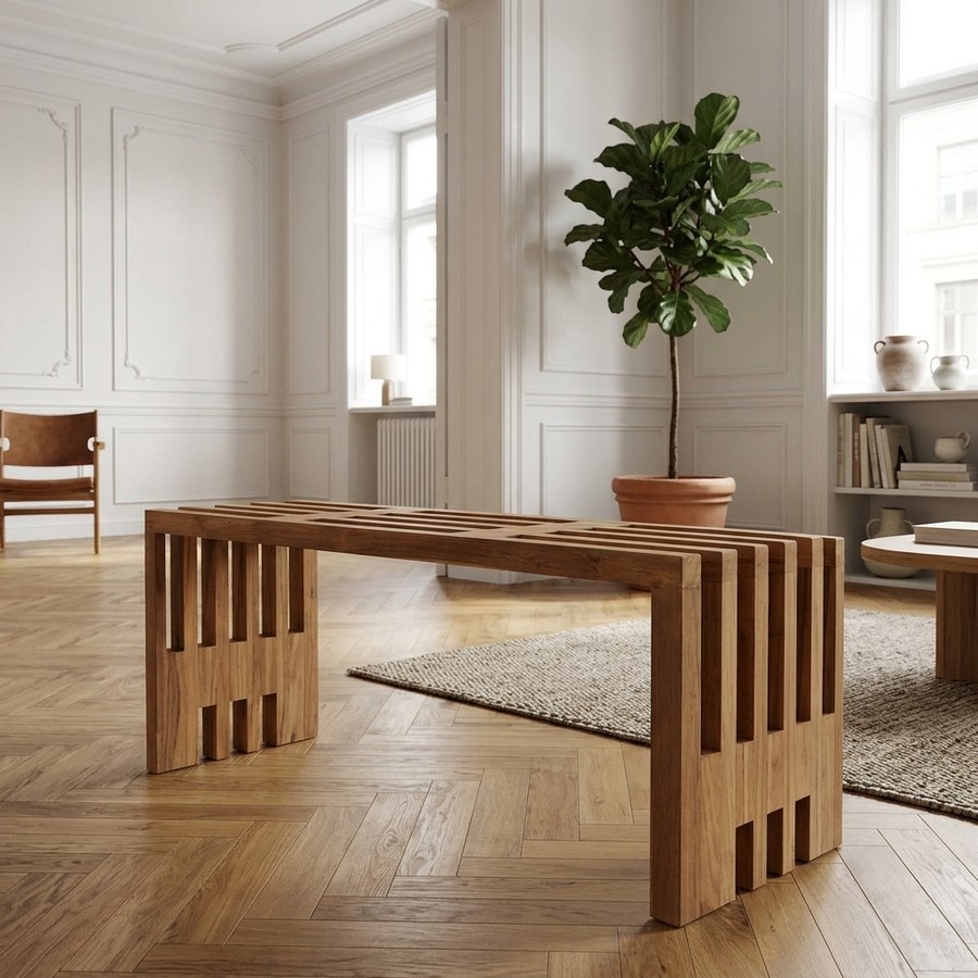 ai-miljoe-2-benidorm-b-nk-i-genbrugsteaktr-fra-house-nordic-l90xb30xh49cm-208092 Benidorm Bænk i Genbrugsteaktræ fra House Nordic | L90xB30xH49cm - Billede 2