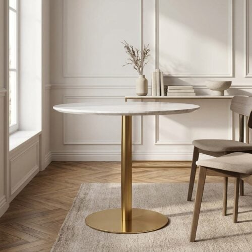 Bolzano Spisebord i Hvid/Messing med Marmor look Bordplade og Messing look Base fra House Nordic | &Oslash;90xH75cm - Billede 2