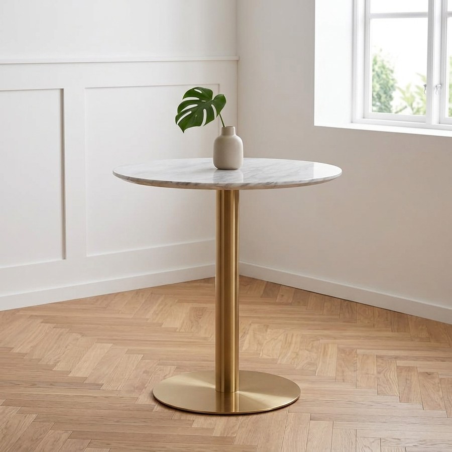 Bolzano Spisebord i Messing look Ben og Marmor look Bordplade | Ø70x75cm - Billede 2