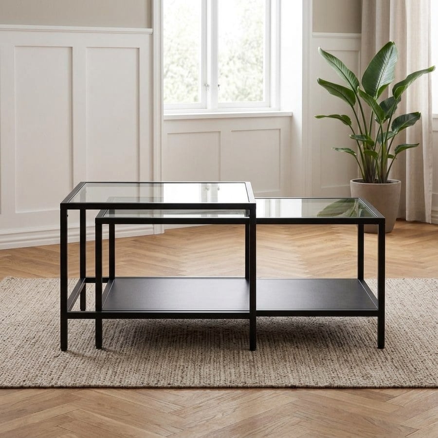 Bronco Sofabord Sæt i Sort Metal og Glas fra Unique Furniture | Sæt af 2 - Billede 2