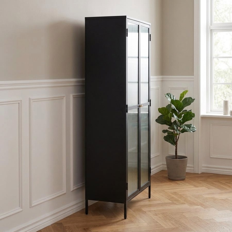 Bronco Vitrineskab i Sort Stål og Glas med Guldhåndtag fra Unique Furniture | 40x90x190cm - Billede 2