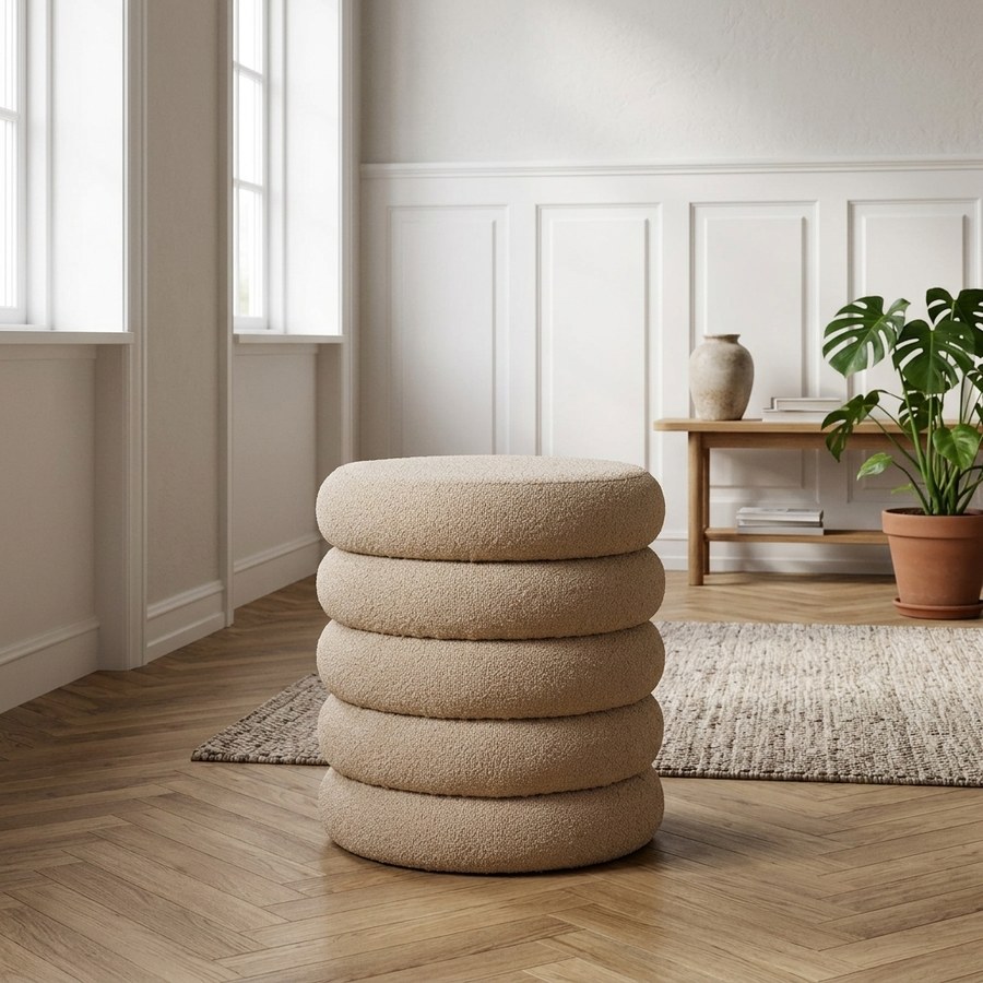 Brooklyn puf i Beige bourclé med opbevaring fra House Nordic | ø44x44 cm - Billede 2