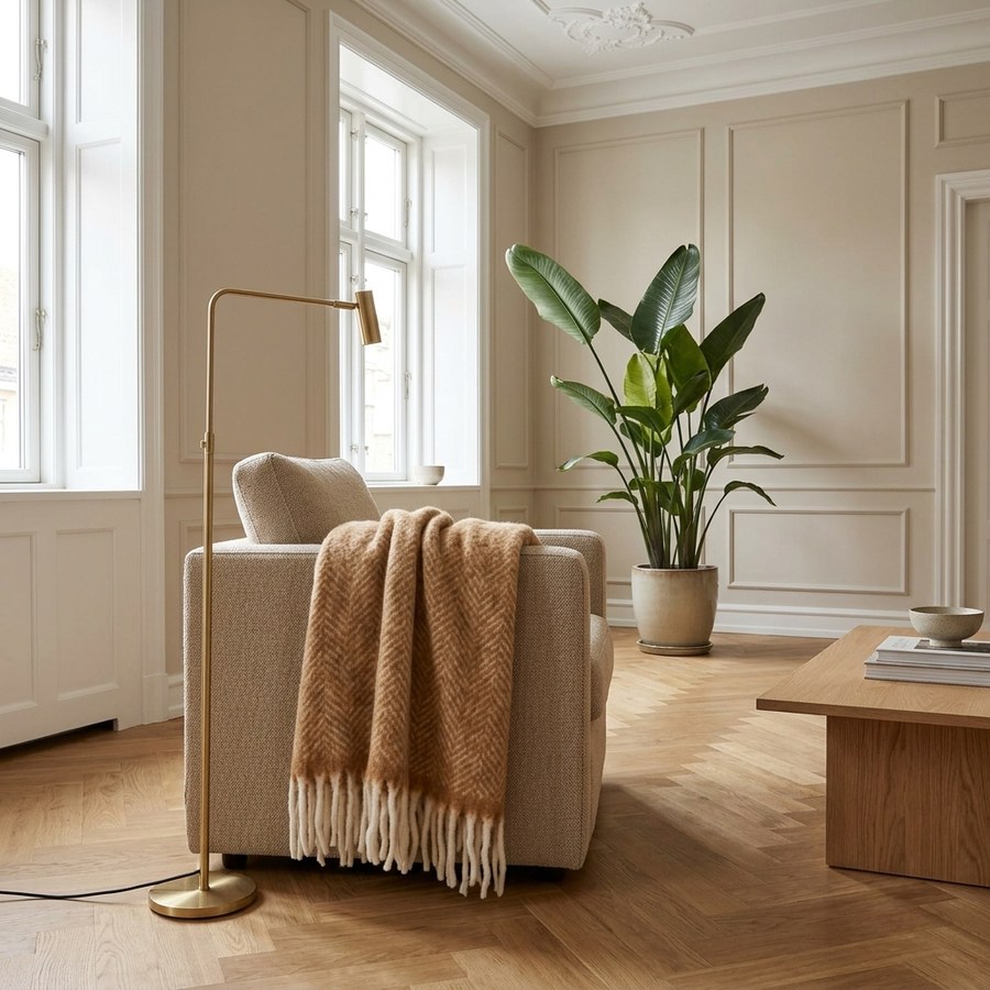 Carmel Plaid i Uld og Polyester i Tan fra House Nordic | L170xB130cm - Billede 2