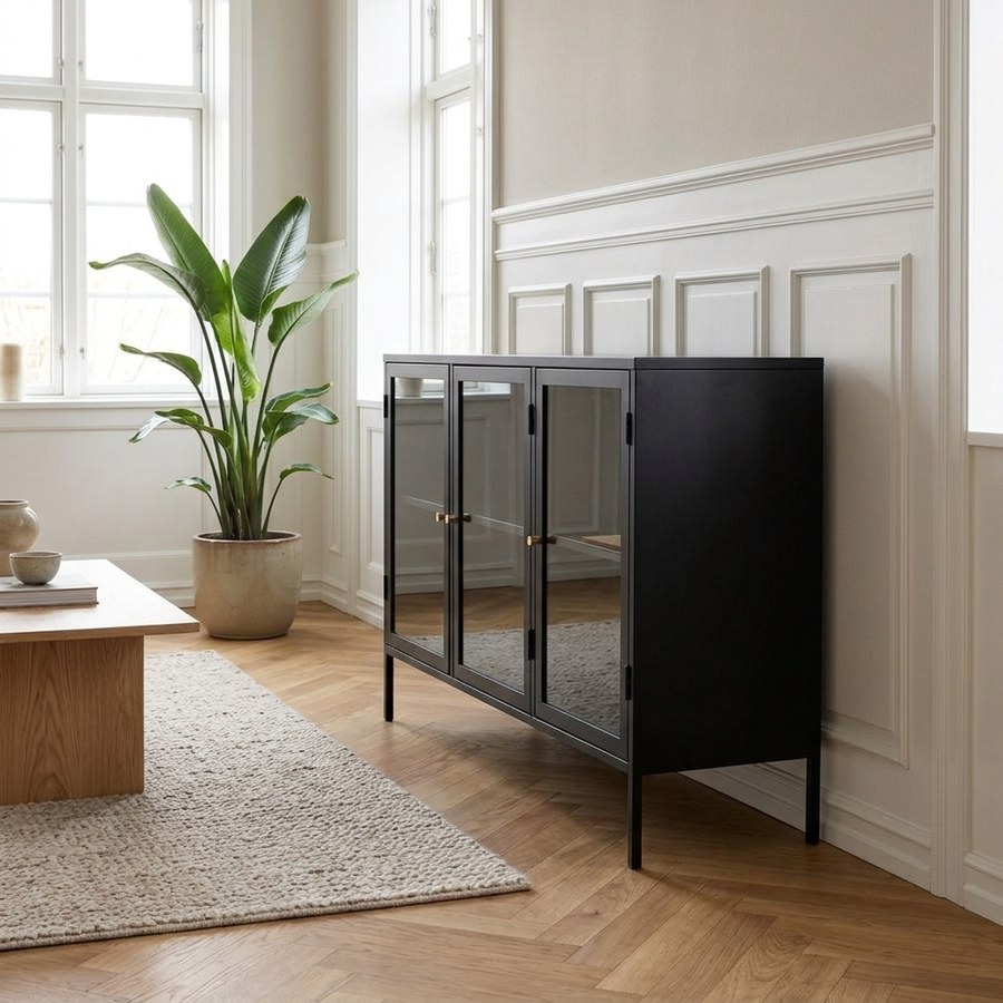 Carmel Skænk i Sort Metal med Guldfarvede Håndtag fra Unique Furniture | 40x132x85cm - Billede 2