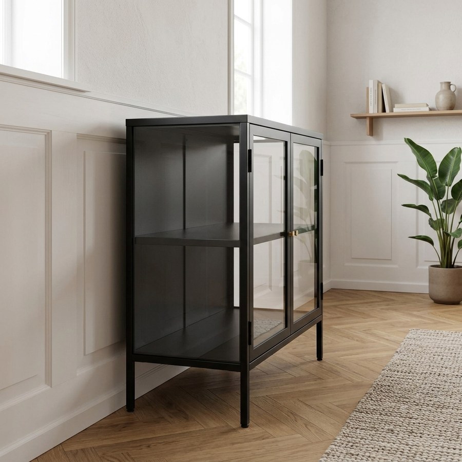 ai-miljoe-2-carmel-sk-nk-i-sort-st-l-med-2-l-ger-og-gyldne-h-ndtag-fra-unique-furniture-40x90x85cm-237013 Carmel Skænk i Sort Stål med 2 Låger og Gyldne Håndtag fra Unique Furniture | 40x90x85cm - Billede 2