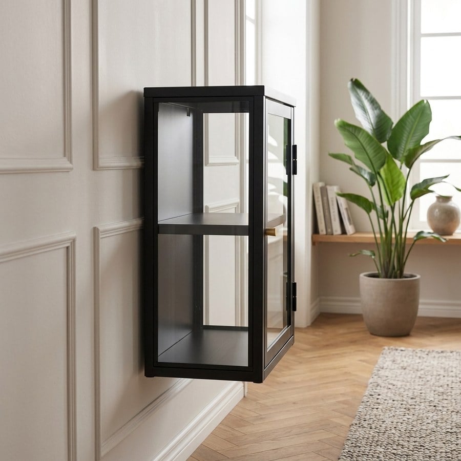 ai-miljoe-2-carmel-v-gskab-i-sort-st-l-med-guldh-ndtag-og-front-i-glas-fra-unique-furniture-25x45x60cm-237092 Carmel Vægskab i Sort Stål med Guldhåndtag og Front i Glas fra Unique Furniture | 25x45x60cm - Billede 2