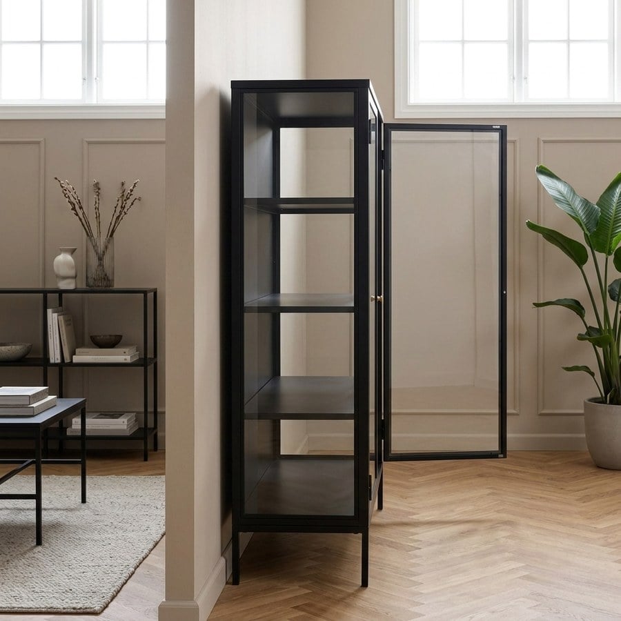 ai-miljoe-2-carmel-vitrineskab-i-sort-st-l-med-glasfronter-og-gyldne-h-ndtag-fra-unique-furniture-40x110x140cm-236803 Carmel Vitrineskab i Sort Stål med Glasfronter og Gyldne Håndtag fra Unique Furniture | 40x110x140cm - Billede 2