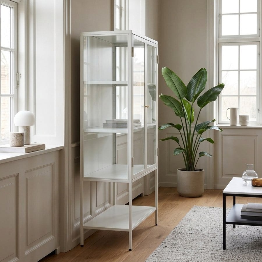 Carmel Vitrineskab i Sort Stål med Høj Ben og Guldhåndtag fra Unique Furniture | 40x90x160cm - Billede 2