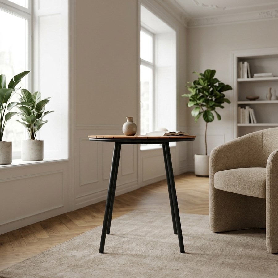 ai-miljoe-2-cleveland-caf-bord-med-massiv-teaktr-s-bordplade-fra-house-nordic-70x74-cm-175852 Cleveland Cafébord med Massiv Teaktræs bordplade Fra House Nordic | ø70x74 cm - Billede 2